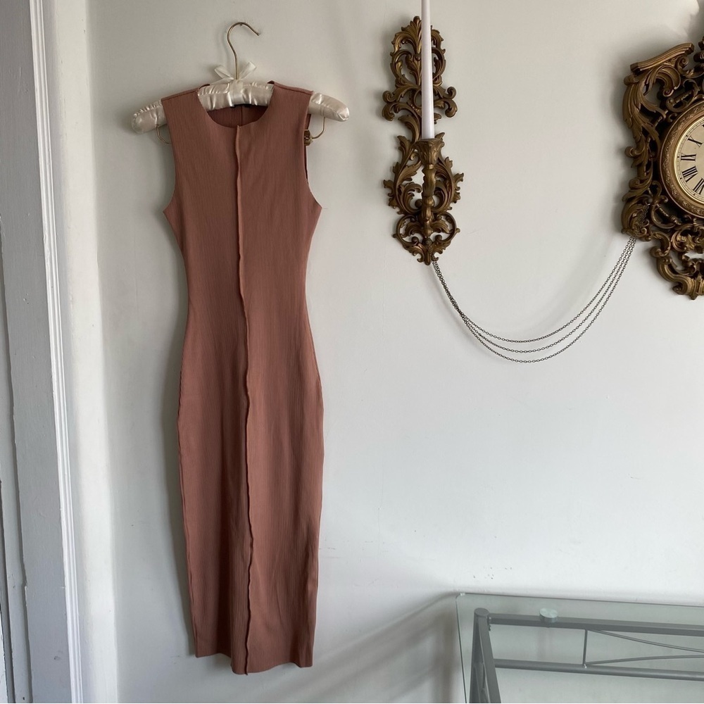 NAKED WARDROBE TAN RIBBED MIDI DRESS - Picture 2 of 12